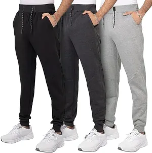 3 Pack Fleece Joggers for Men - Workout Mens Sweatpants with Zipper Pockets & Drawstring - Active Sweat Pants