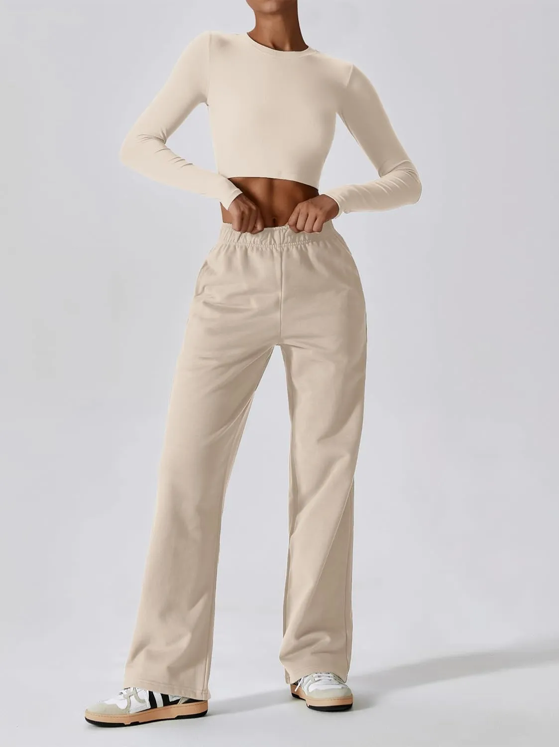 ABOCIW Womens Straight Leg Sweatpants Cotton High Waisted Baggy Athletic Joggers Lounge Pants with Pockets