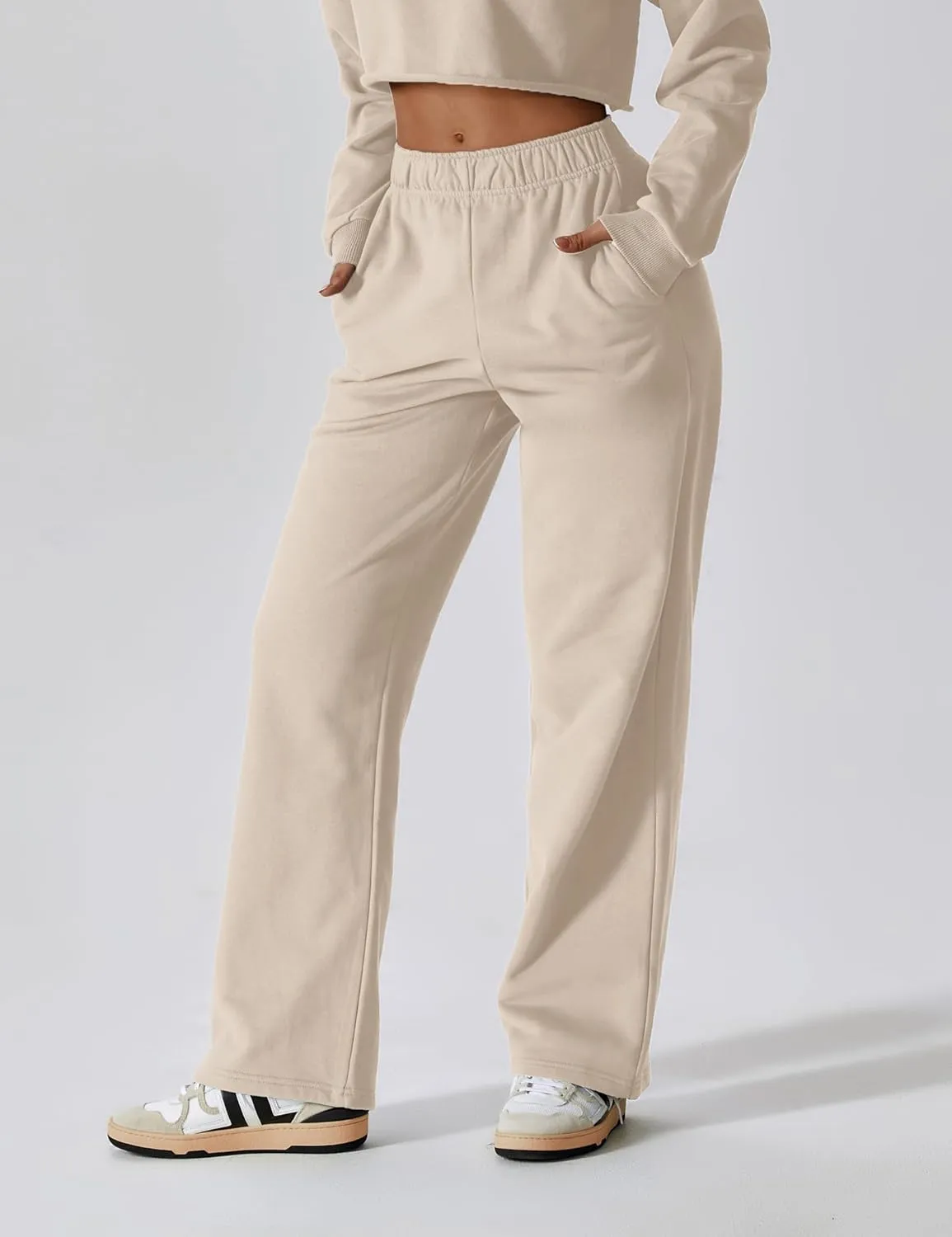 ABOCIW Womens Straight Leg Sweatpants Cotton High Waisted Baggy Athletic Joggers Lounge Pants with Pockets
