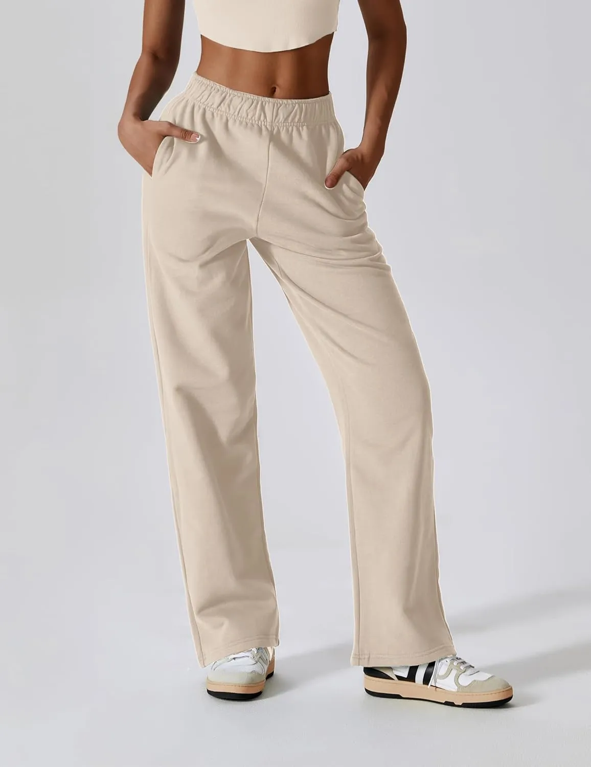 ABOCIW Womens Straight Leg Sweatpants Cotton High Waisted Baggy Athletic Joggers Lounge Pants with Pockets
