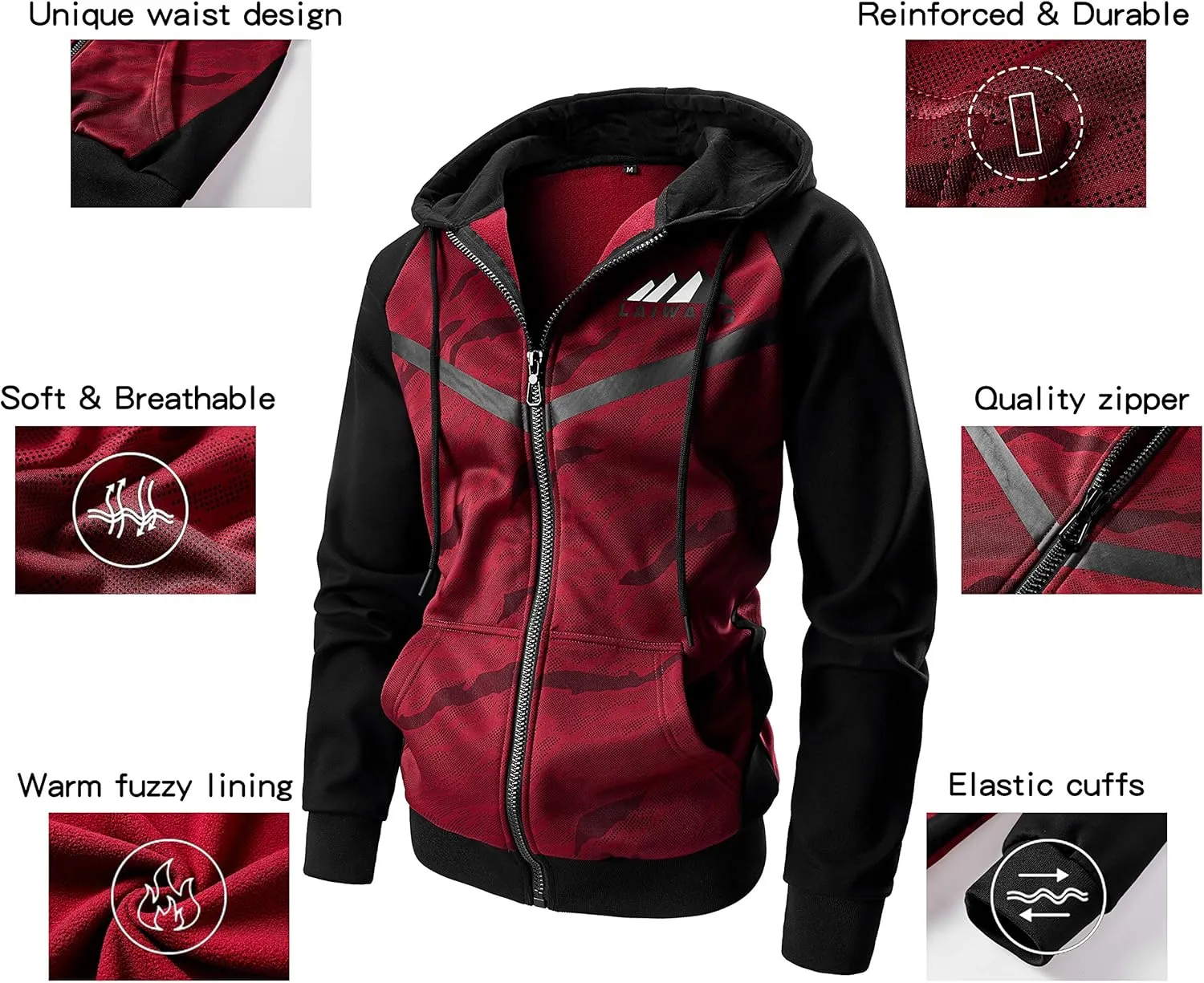 AFILOK Men's Zip Up Hoodie Fleece lightweight Sweatshirt Camo Color Block Fashion Long Sleeve Hooded WIth Kanga Pocket
