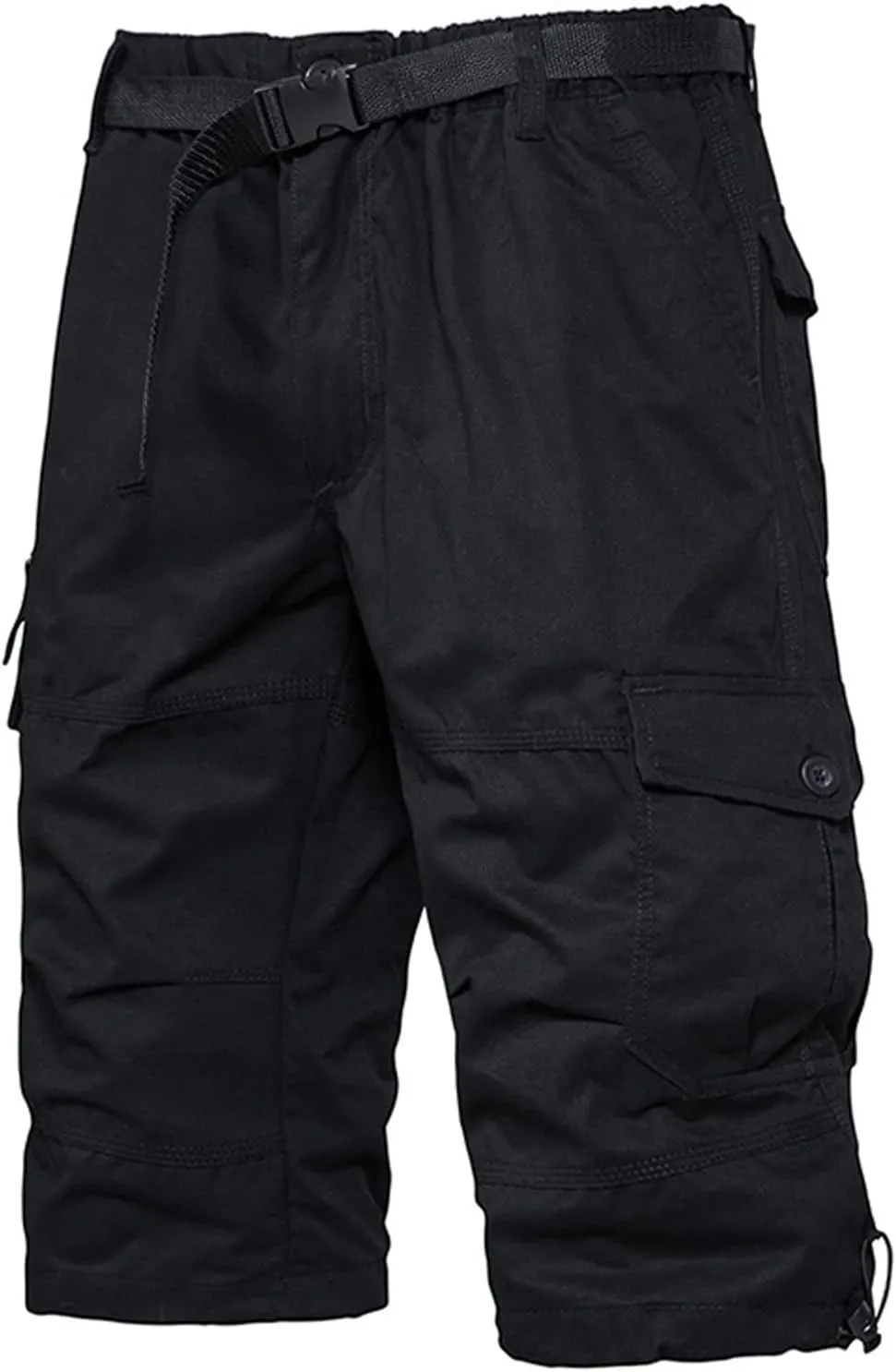 Below The Knee Shorts for Men Belted Classic Fit Multi Pockets Long Cargo Shorts for Men Casual Hiking Shorts