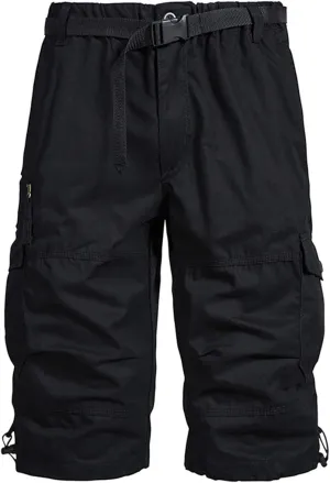Below The Knee Shorts for Men Belted Classic Fit Multi Pockets Long Cargo Shorts for Men Casual Hiking Shorts