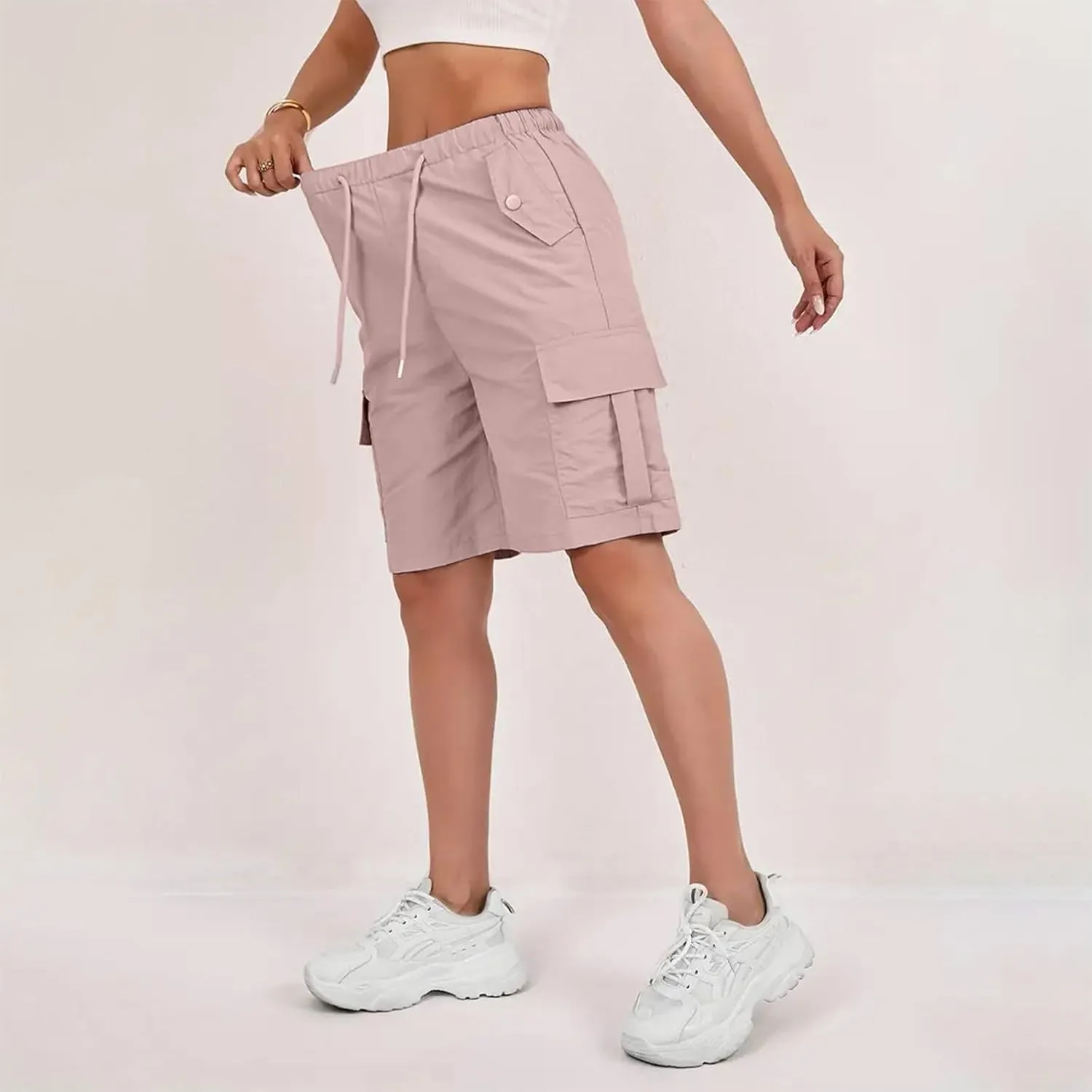 Cargo Shorts Women Waterproof Lightweight Plus Size Bermuda Shorts with Pockets Knee Length Ripstop Hiking Shorts