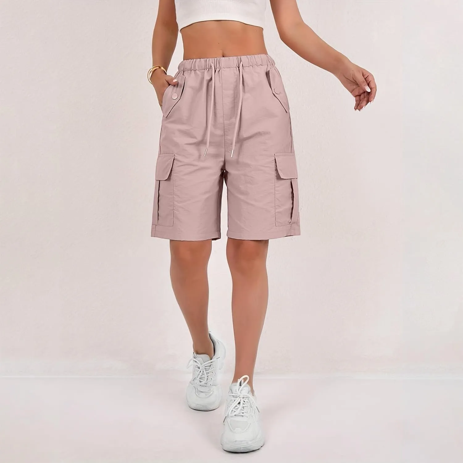 Cargo Shorts Women Waterproof Lightweight Plus Size Bermuda Shorts with Pockets Knee Length Ripstop Hiking Shorts