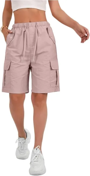 Cargo Shorts Women Waterproof Lightweight Plus Size Bermuda Shorts with Pockets Knee Length Ripstop Hiking Shorts