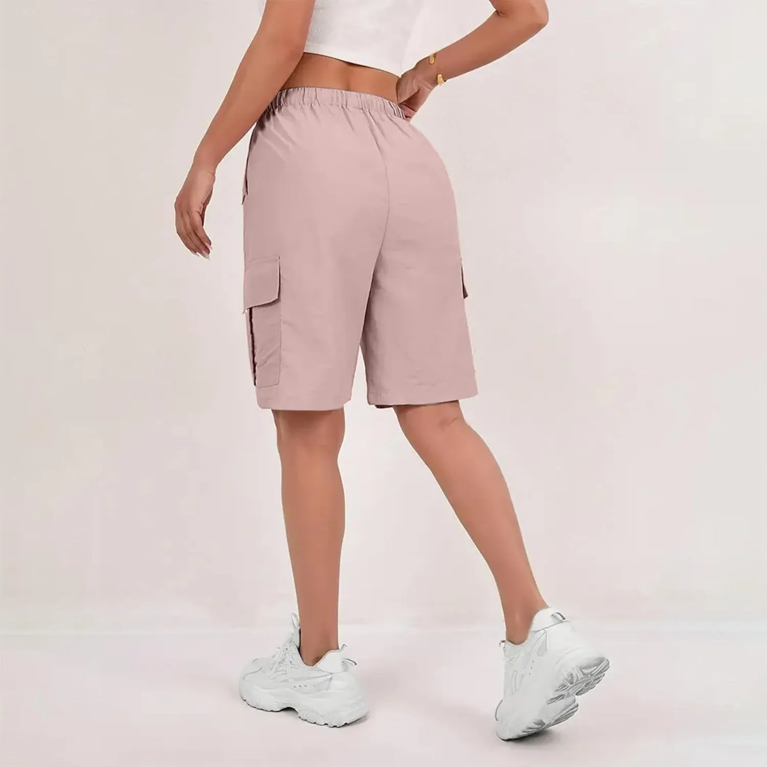 Cargo Shorts Women Waterproof Lightweight Plus Size Bermuda Shorts with Pockets Knee Length Ripstop Hiking Shorts