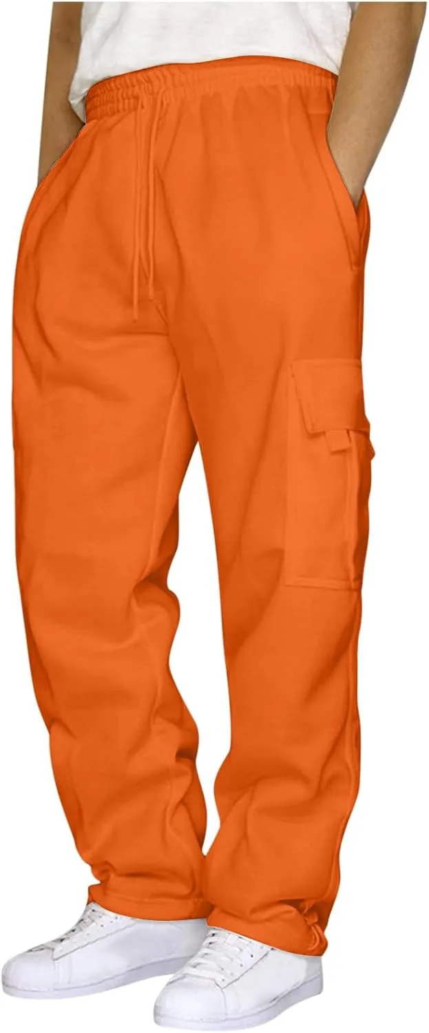 Cargo Sweatpants for Men Big and Tall Loose Fit Casual Workout Running Pants Drawstring Joggers Wide Leg Cargos