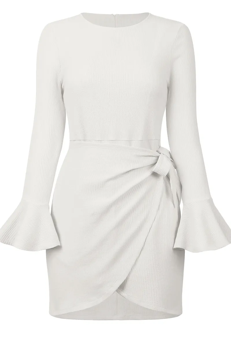 Casual Solid Flounce O Neck Irregular Dress Dresses(4 colors)
