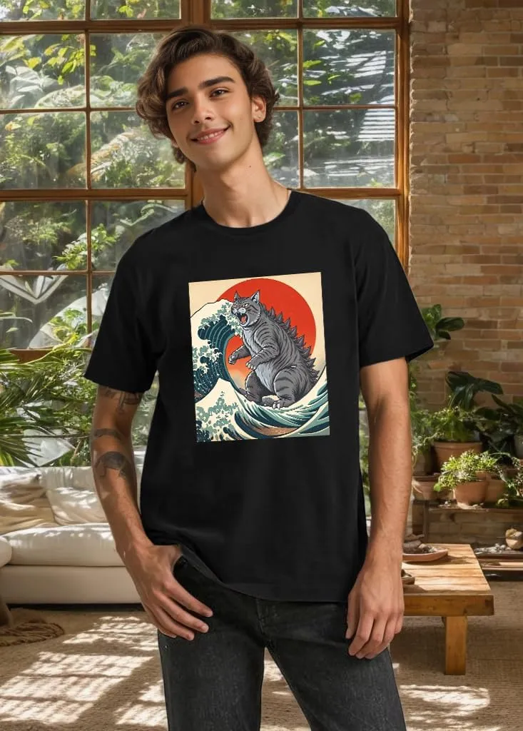 Catzilla Cat Shirts for Men Starry Night Cat Lover Tshirt Japan Y2K Kawaii Retro Cats Manga Anime Graphic Tee