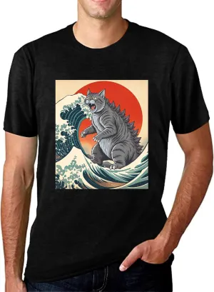 Catzilla Cat Shirts for Men Starry Night Cat Lover Tshirt Japan Y2K Kawaii Retro Cats Manga Anime Graphic Tee