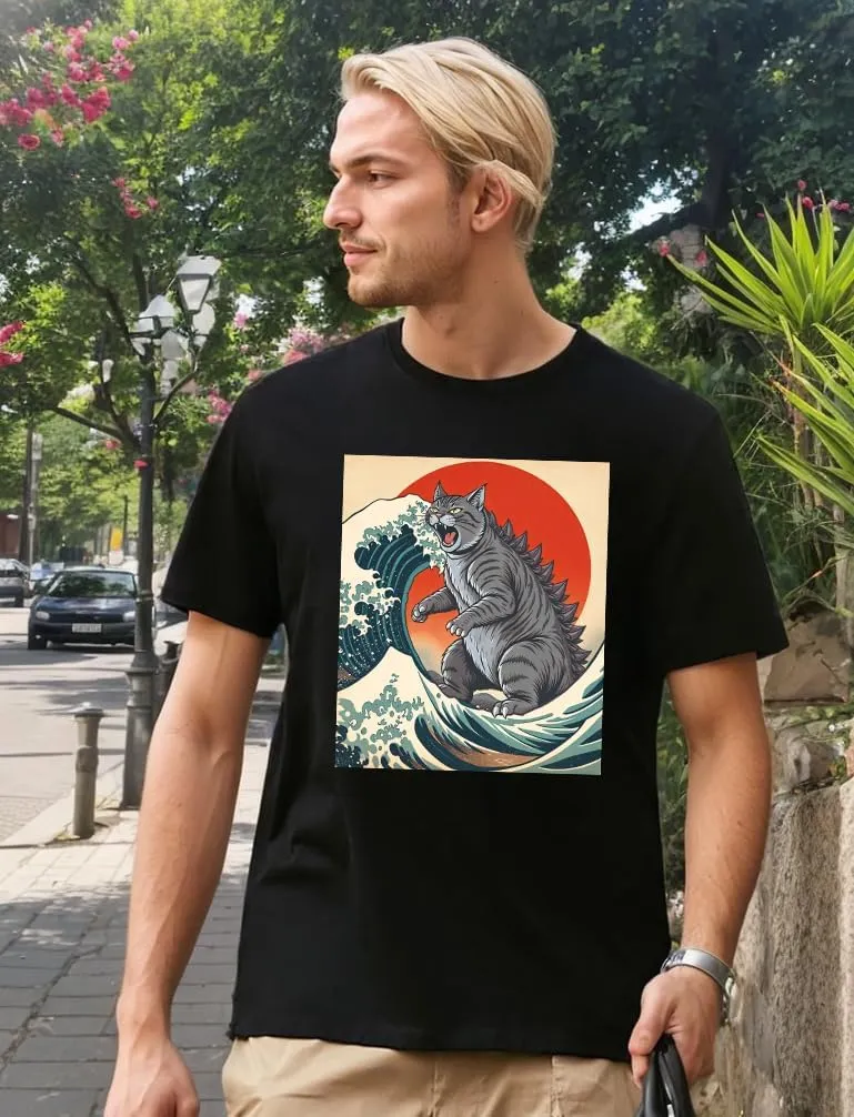 Catzilla Cat Shirts for Men Starry Night Cat Lover Tshirt Japan Y2K Kawaii Retro Cats Manga Anime Graphic Tee