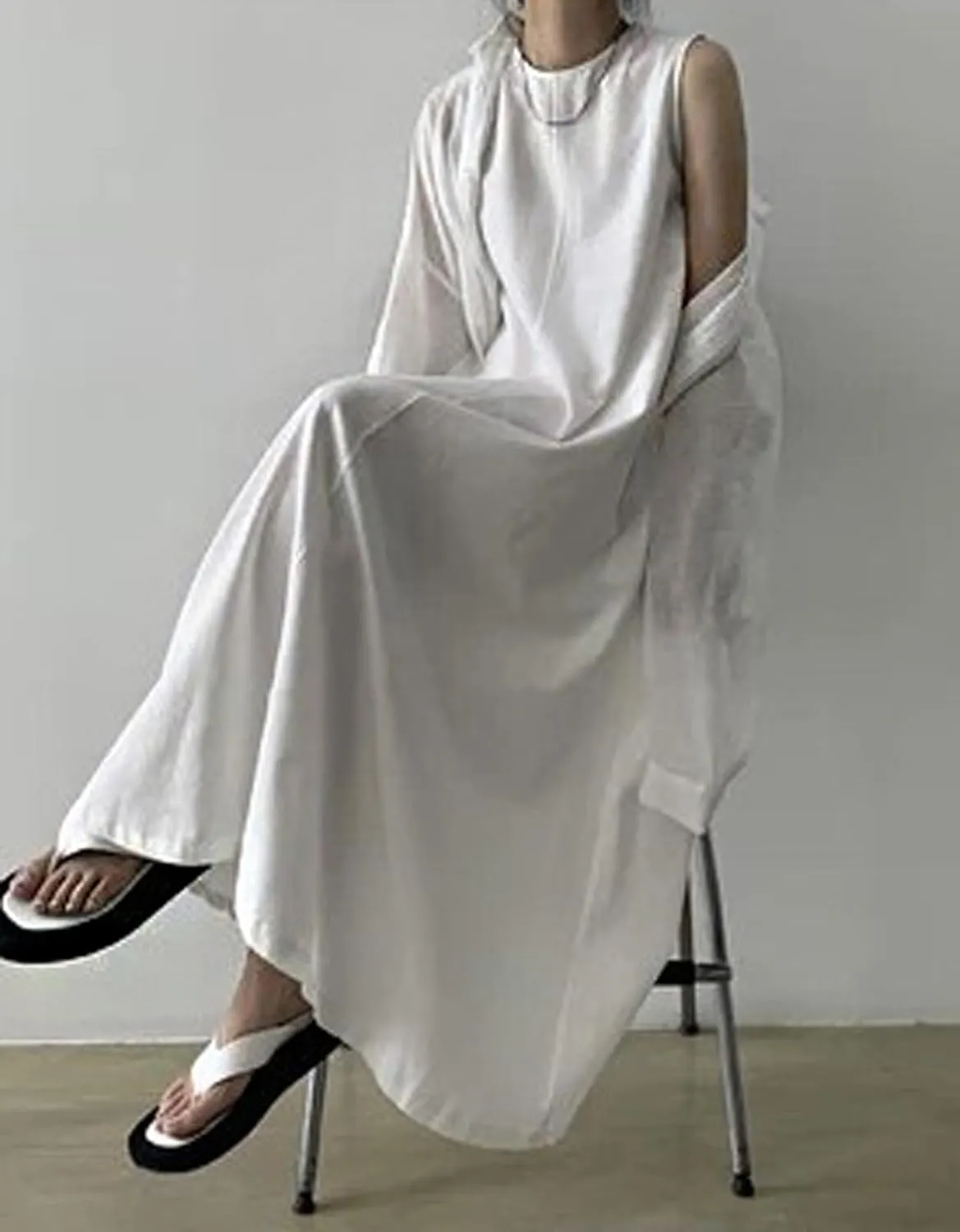 CHARTOU Women Casual Cotton Linen Sleeveless Maxi Dress Ruffle Shift Dress Flowy Beach Summer Long Tank Dress