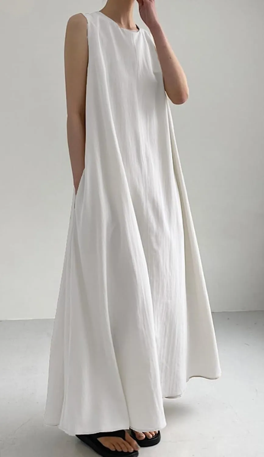 CHARTOU Women Casual Cotton Linen Sleeveless Maxi Dress Ruffle Shift Dress Flowy Beach Summer Long Tank Dress