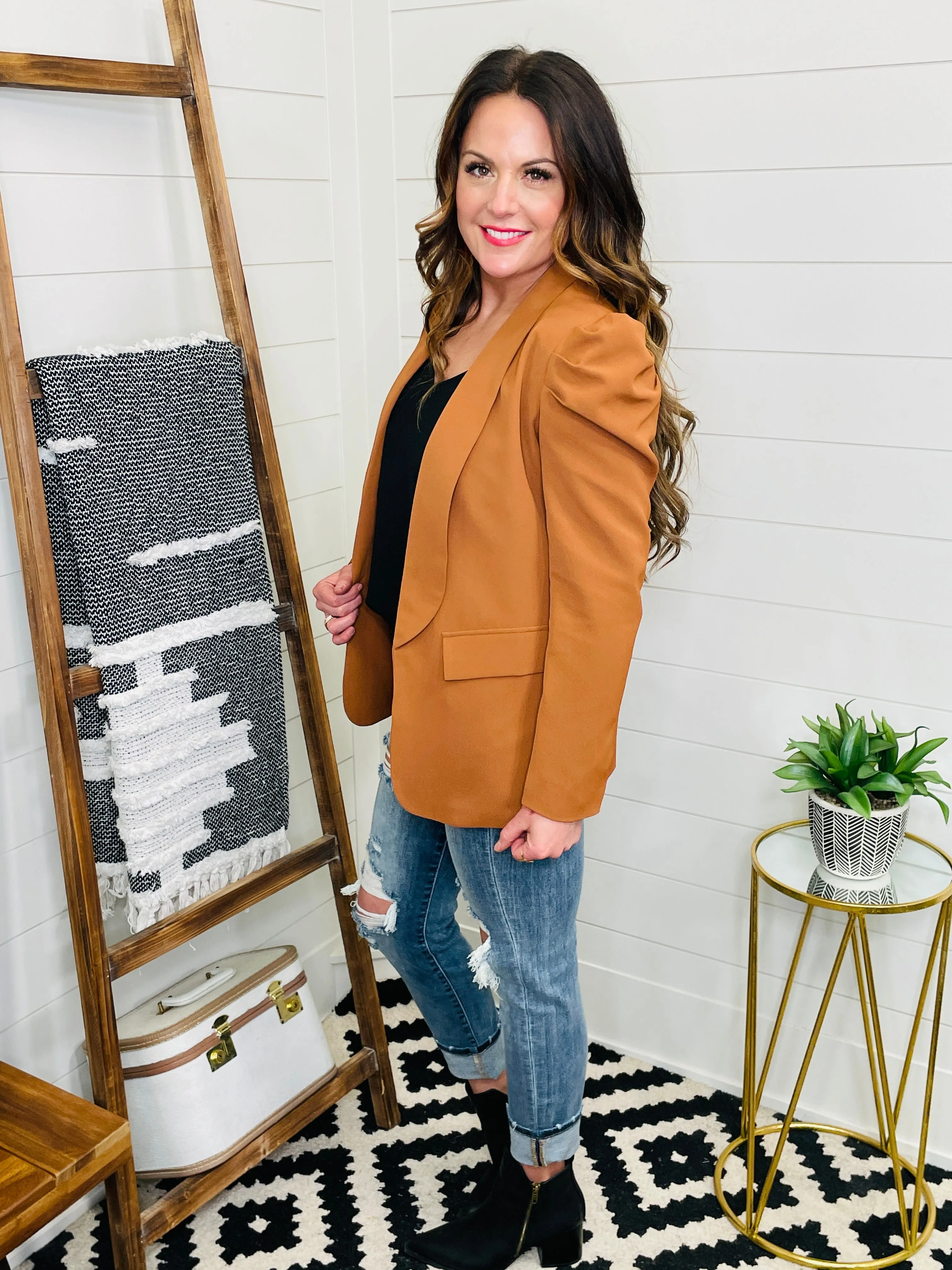 City Chic Cognac Puff Sleeve Blazer