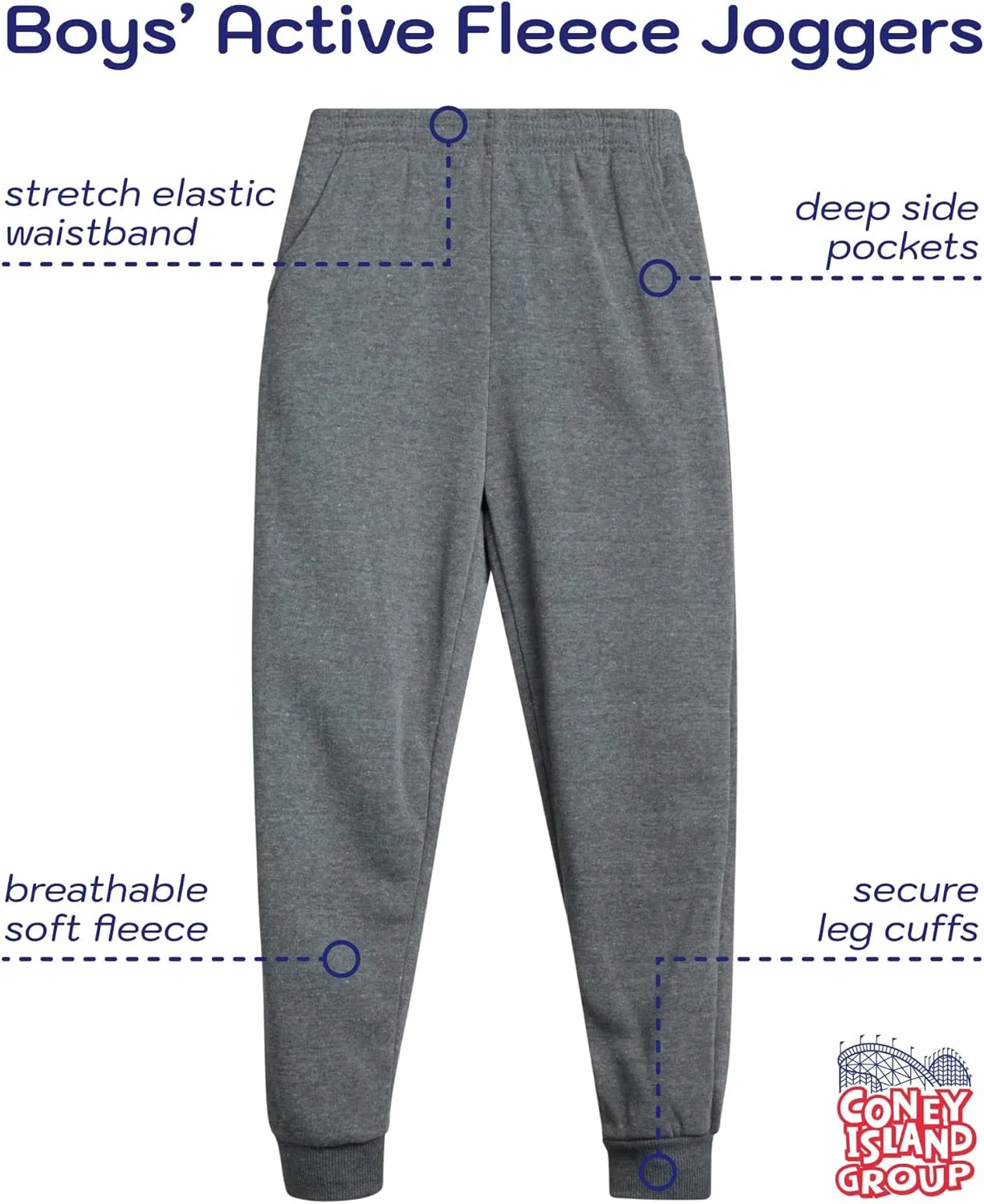 Coney Island Boys Sweatpants - 4 Pack Athletic Sweat Pants with Pocket Soft Boys Joggers Kids Sweatpants (Sizes 5-16)