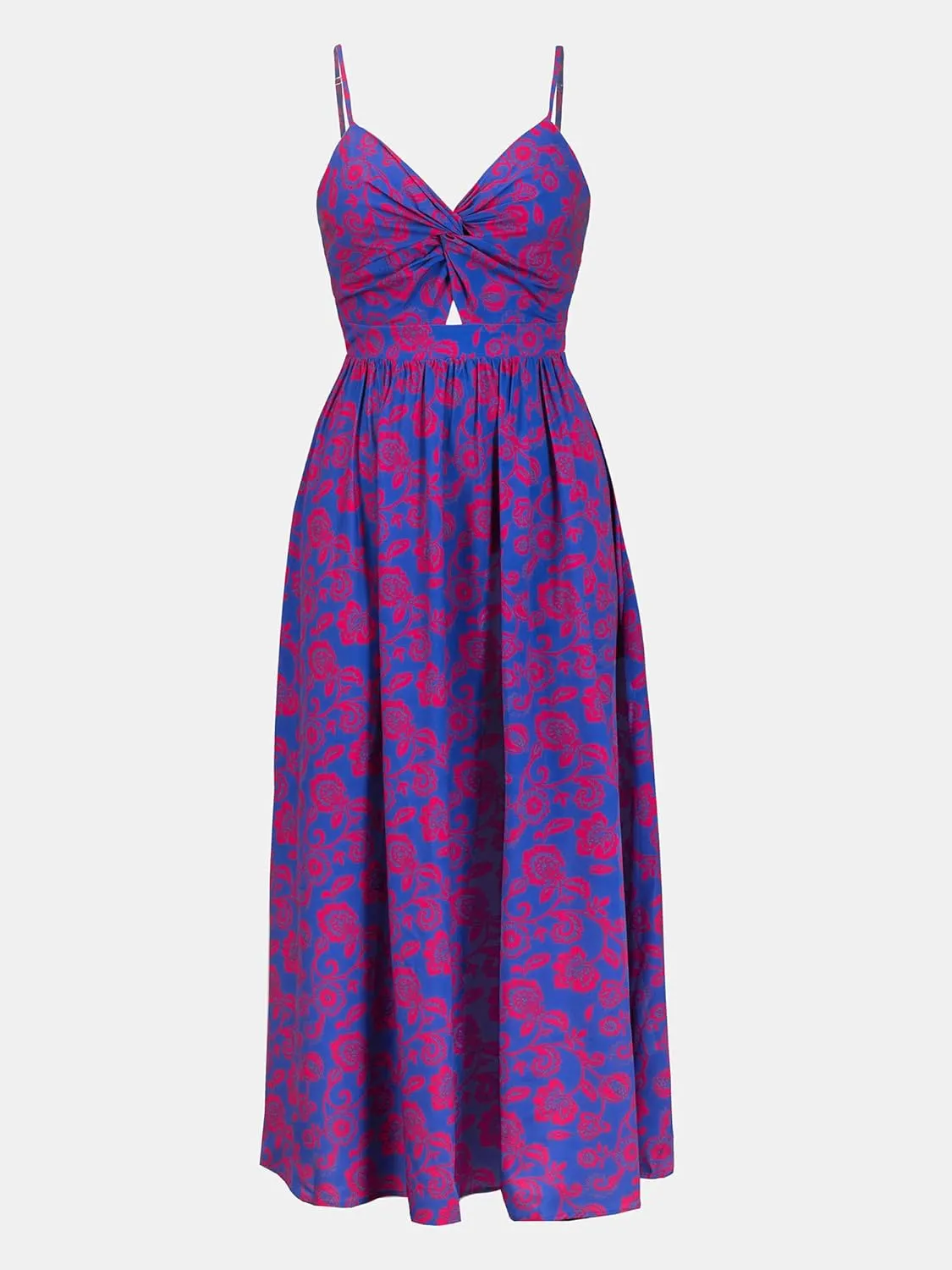 CUPSHE Women's Maxi Dress Floral Print Twisted V Neck Sleeveless Long Dress Summer Casual Dress