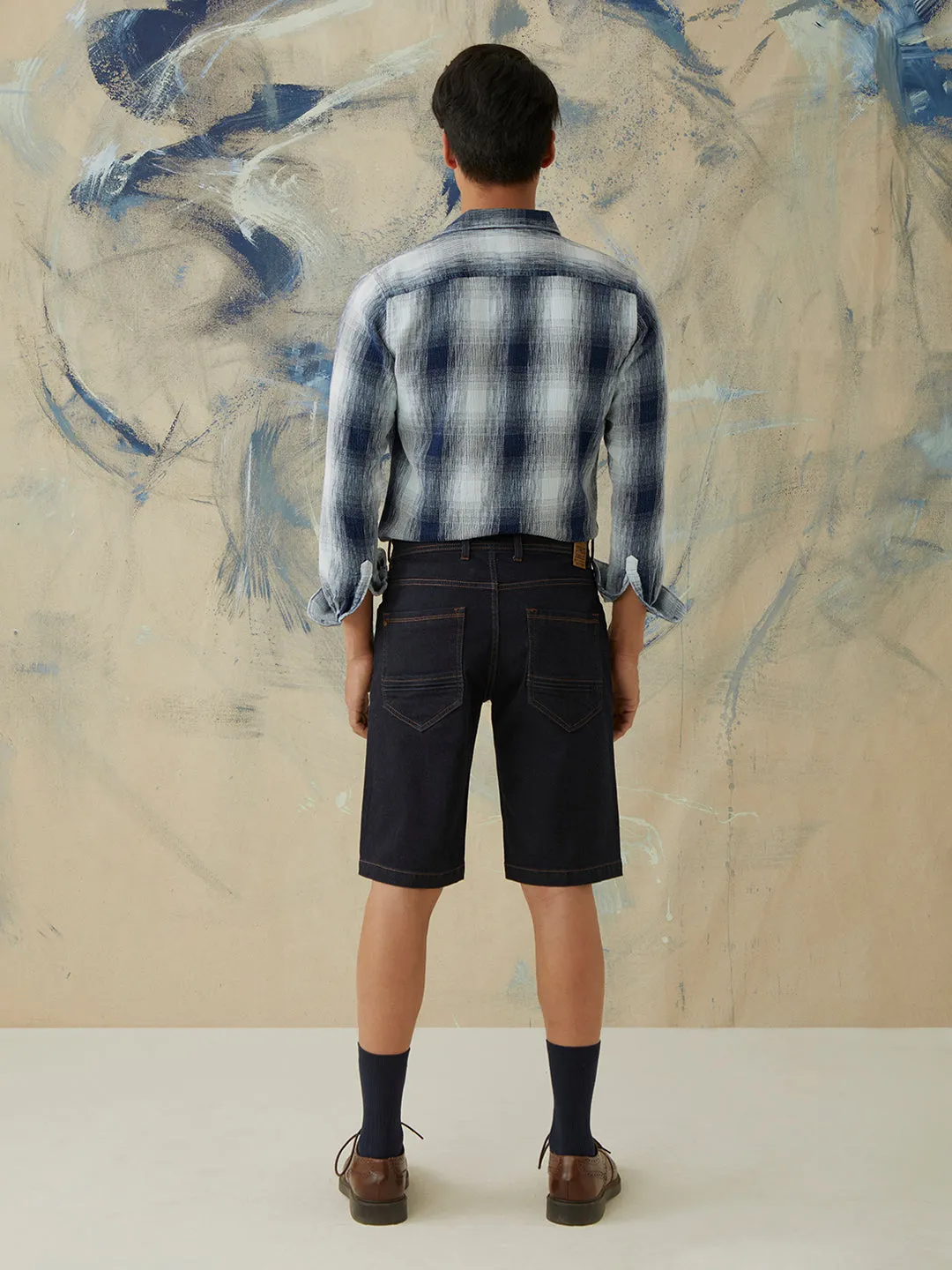 Dark Blue Plain Denim Shorts