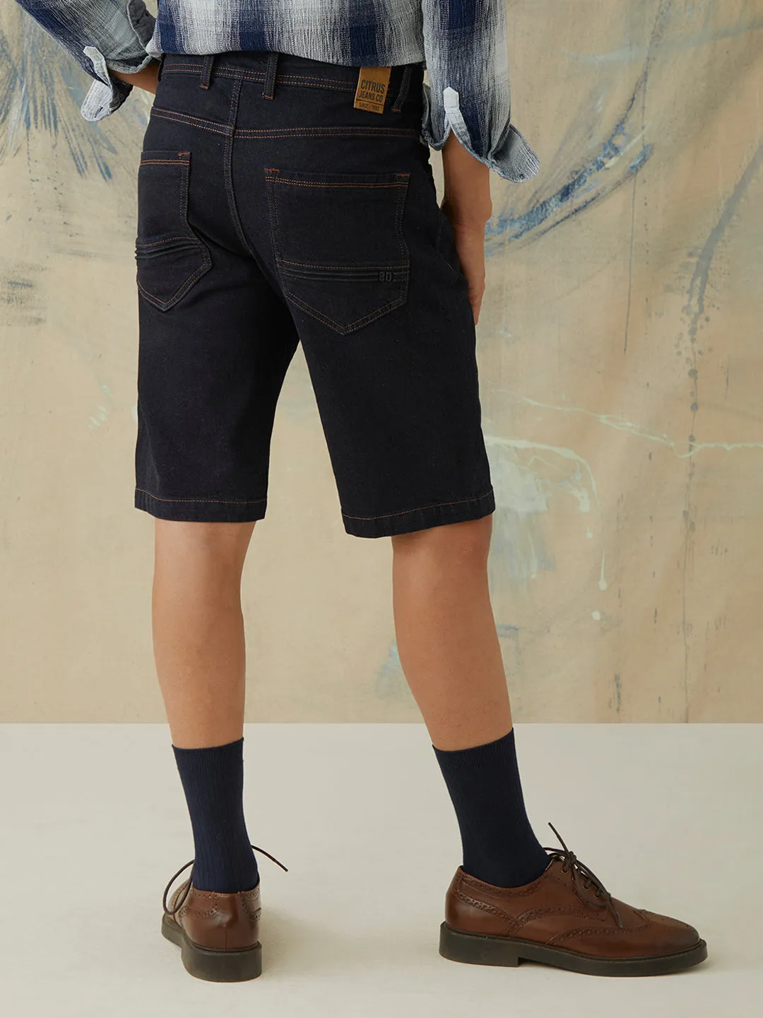 Dark Blue Plain Denim Shorts