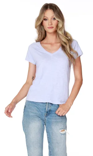Double V-Neck Short Sleeve Ribbed Tee