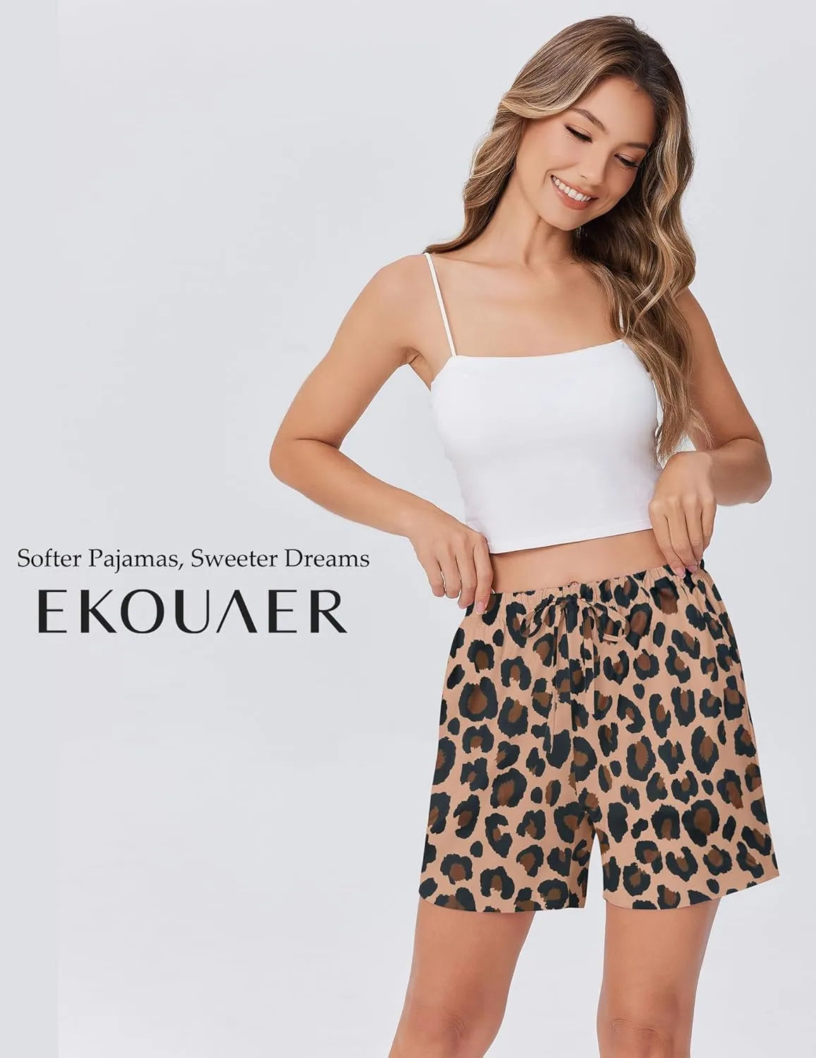 Ekouaer Pajama Shorts for Women Soft Comfy Lounge Shorts Drawstring Pj Shorts Short Pajama Bottoms with Pockets S-XXL