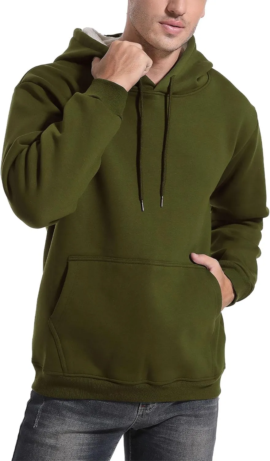 Flygo Men's Casual Fleece Sherpa Lined Hoodie Winter Warm Pullover Hooded Sweatshirt