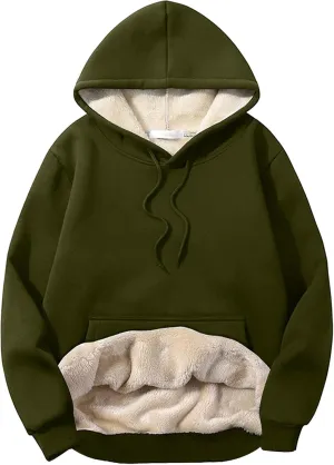 Flygo Men's Casual Fleece Sherpa Lined Hoodie Winter Warm Pullover Hooded Sweatshirt