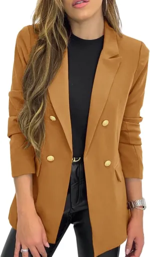 Hdieso Womens Solid Color Casual Long Sleeve Lapel Button Blazer Jacket