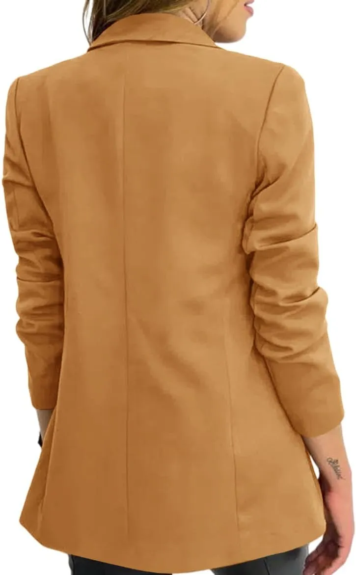Hdieso Womens Solid Color Casual Long Sleeve Lapel Button Blazer Jacket