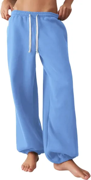 HeSaYep Sweatpants for Women Baggy Drawstring Waisted Cinch Bottom Casual Loose Sweat Pants with Pockets