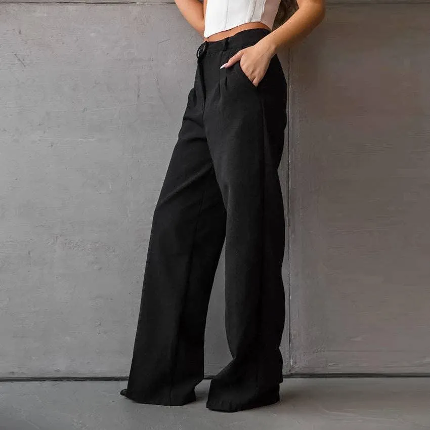 Ladies Stright Leg High Waist Loose Casual Pants C-K2311