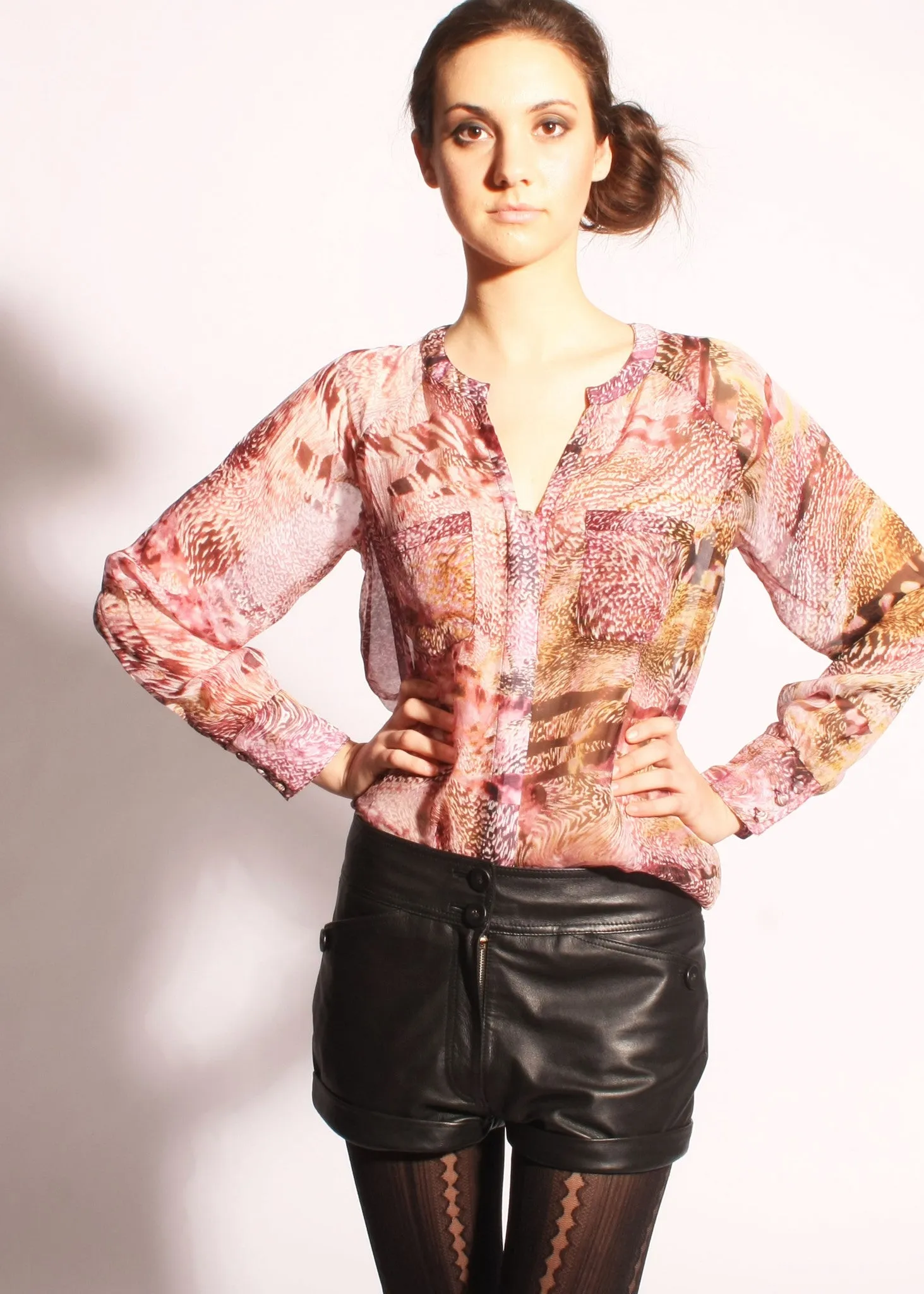 Leather fold up hem shorts