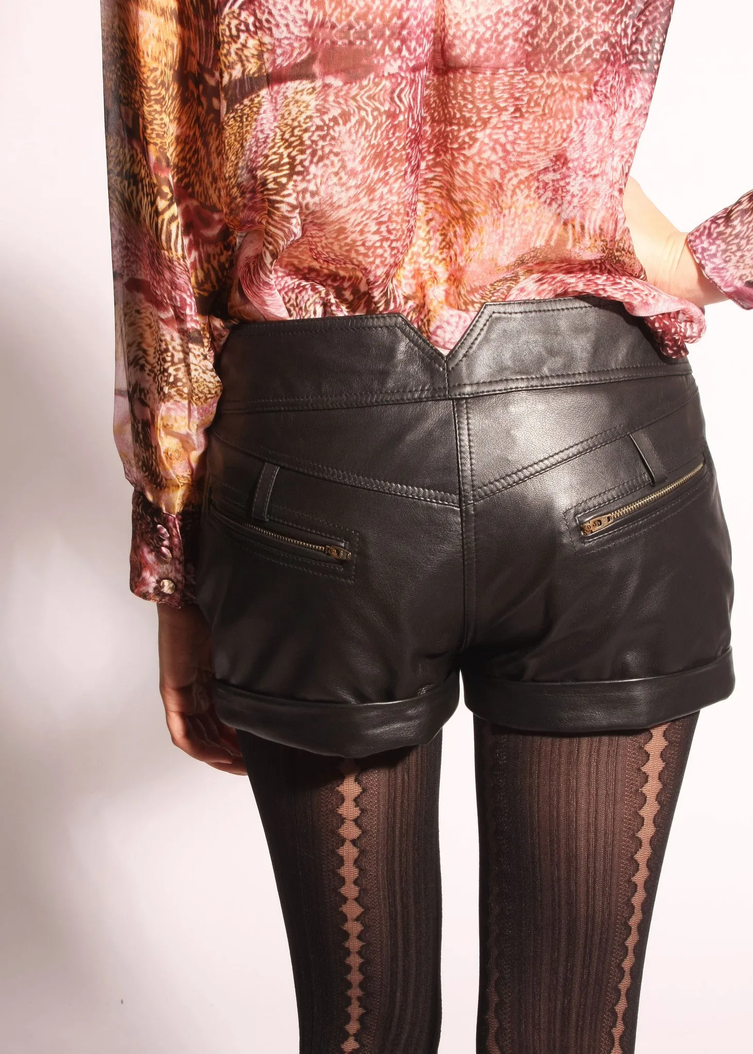 Leather fold up hem shorts