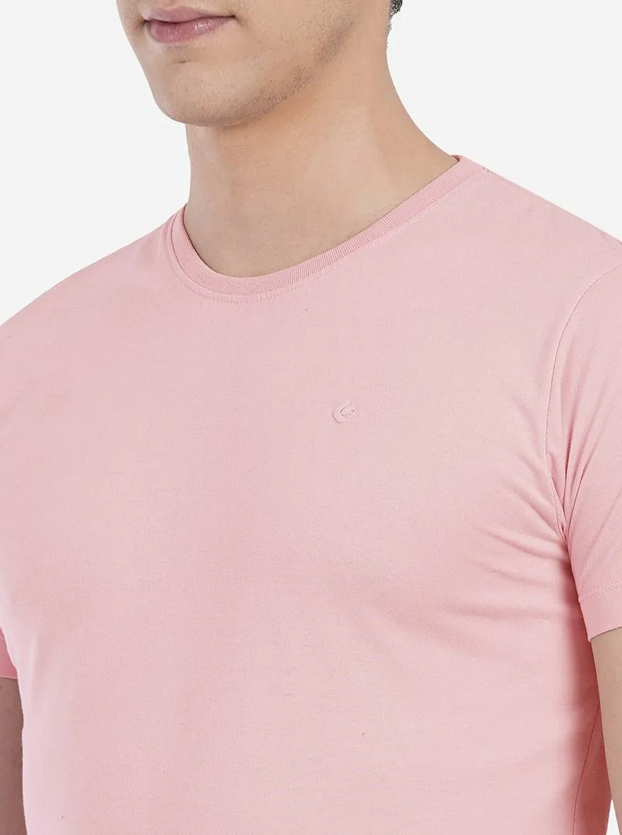 Light Pink Solid Slim Fit T-Shirt | Greenfibre