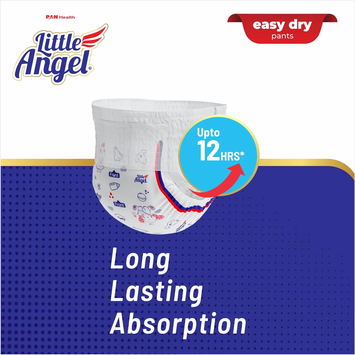 Little Angel Baby Easy Dry Diaper Pants With 12 Hrs Absorption Medium (M) Size 74 Count, 7-12 Kgs - M (74 Pieces)