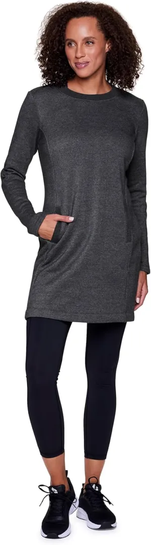 RBX Active Fleece Dress for Women, Breathable Cotton Blend Sweatshirt Dress, Crewneck Fleece Tunic Dress with Pockets
