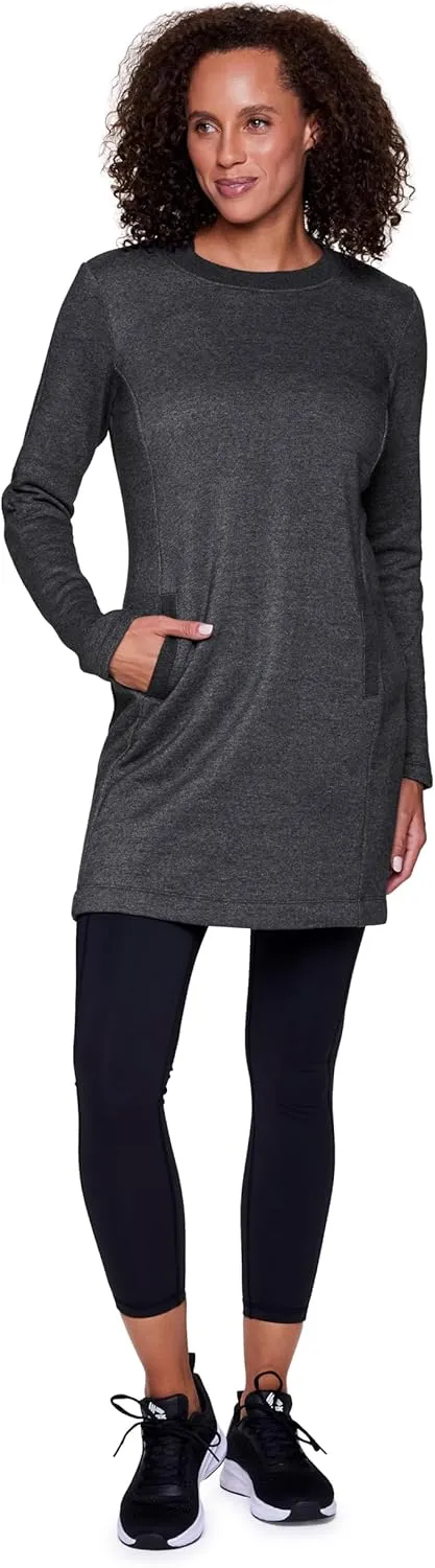 RBX Active Fleece Dress for Women, Breathable Cotton Blend Sweatshirt Dress, Crewneck Fleece Tunic Dress with Pockets