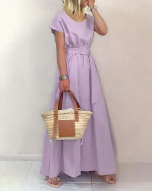 Round Neck Solid Color Swing Dress