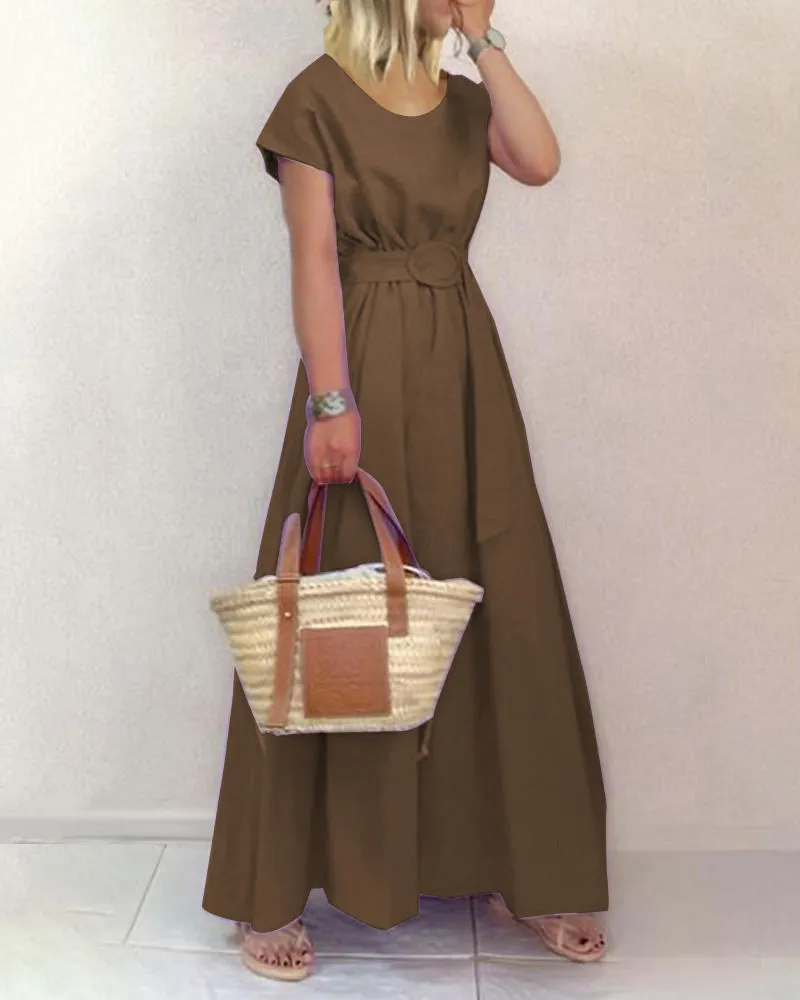 Round Neck Solid Color Swing Dress