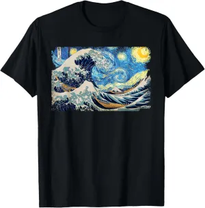 Starry Ocean Night Great Wave Vintage Art Painting T-Shirt