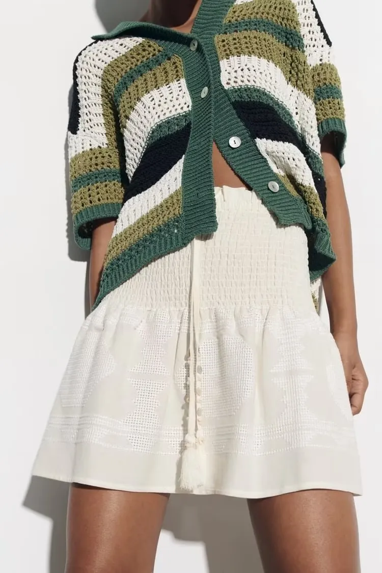 Women Summer Jacquard Solid Color Skirt
