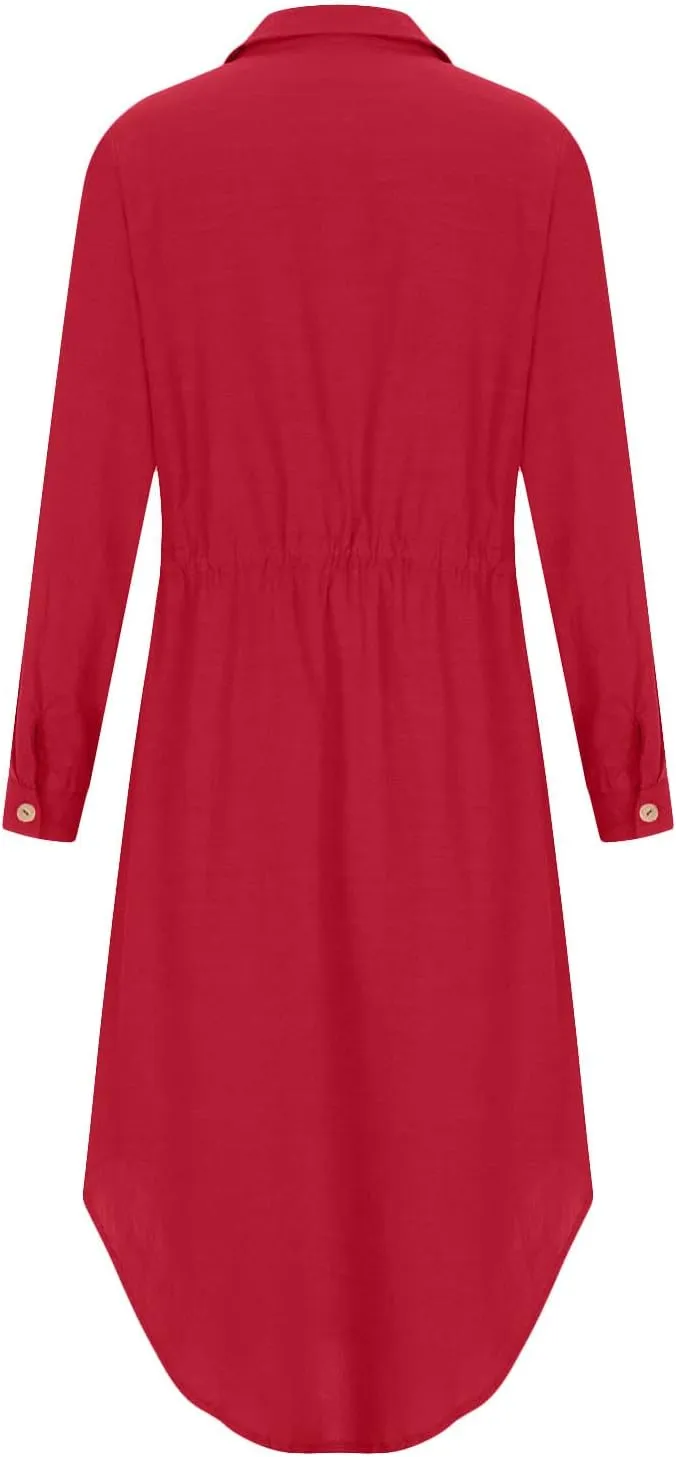 Women's Maxi Shirt Dress 2024 Spring Summer Long Sleeve Dresses Lapel V Neck A Line Flowy Elegant Party Long Dresses