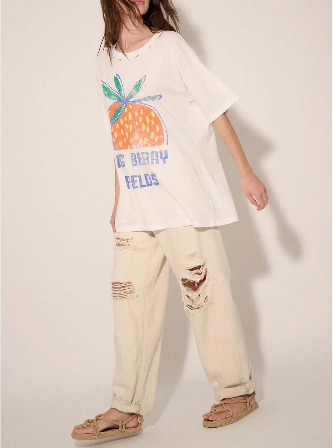 Womens Y2k Fruit Graphic Print Oversized T Shirts Summer Vintage Aesthetic Baggy Tees Tops Teen Girl Clothes